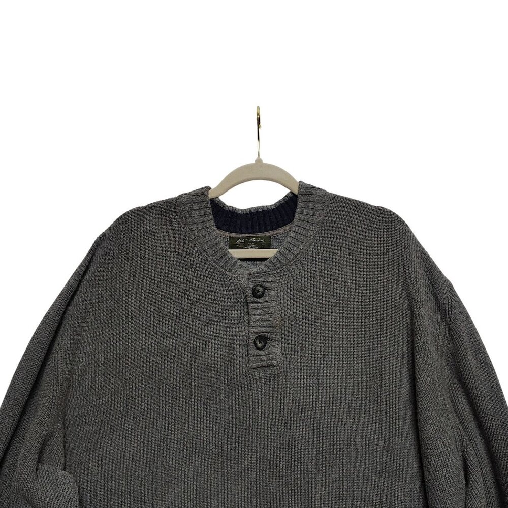 Eddie Bauer Tall XXXL Gray Henley Sweater 100% Cotton Mens Casual Pullover - Picture 3 of 8